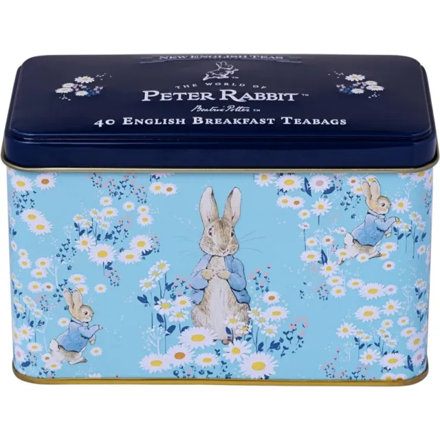 New English Teas Daisies Peter Rabbit Tea Tin with 40 English Breakfast Teabags