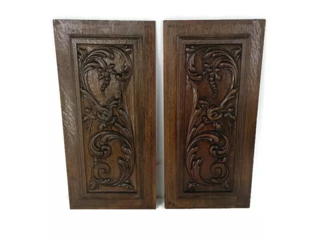 Pair French hand Carved Wood Door Panels Reclaimed Architectural  Antique Thin W