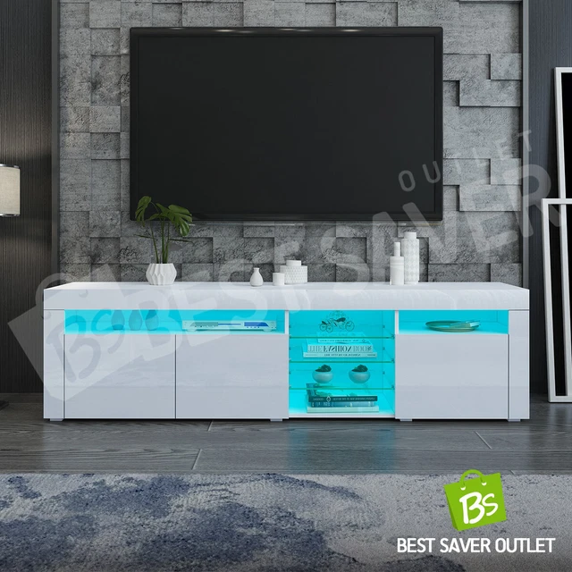 RGB LED TV Stand Cabinet Entertainment Unit High Gloss Furniture White 180CM AU