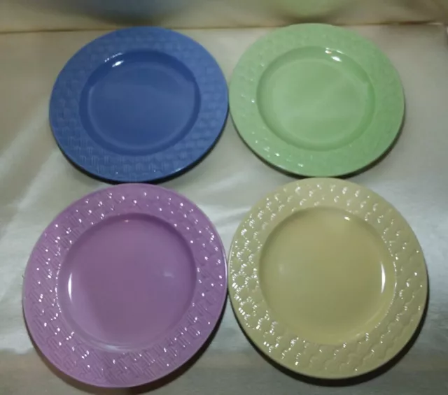 4 Royal Norfolk Basket Weave Dinner Plate Lilac Yellow Periwinkle Green 10.75" N