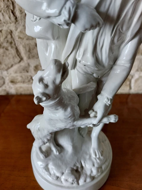 Tres Grand Biscuit Porcelaine Niderviller Homme Jouant Avec Son Chien - 39 Cm 2