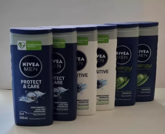 Nivea Men Shower Gel - 250 ml 2 x sensitive, 2 x Energy, 2 x Protect And Care