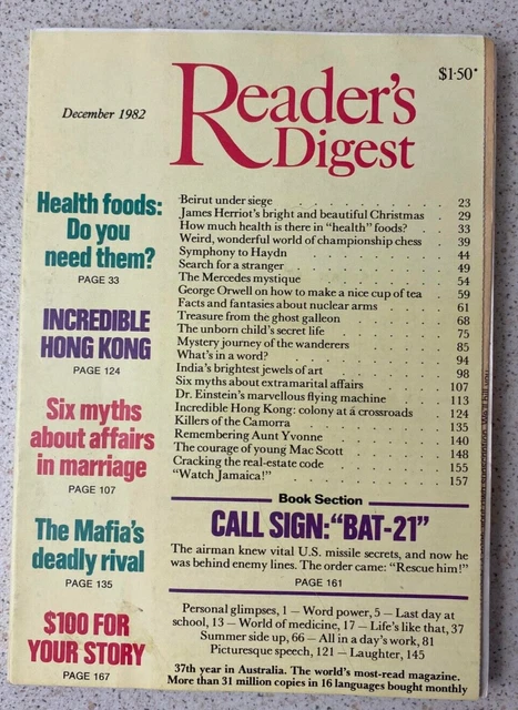 Reader's Digest Vintage Magazine December 1982 - Family History War News......