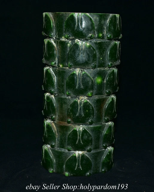 9" Old Chinese Green Jade Carved Cicada Yu Zong Cong Statue