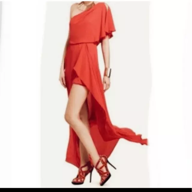 NEW BCBG MAXAZRIA Red KENDAL ONESHOULDER RUFFLED GOWN SIZE 2