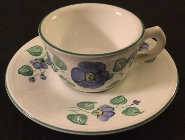 Blue & White Village Pottery Demitasse Cup & Saucer ; Made in Herend Hungary