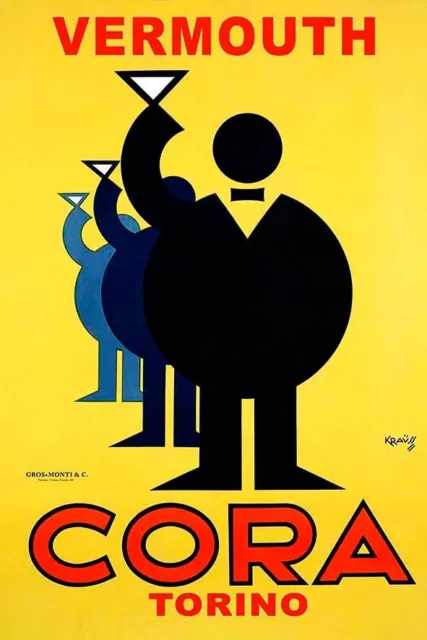 Poster Manifesto Locandina Pubblicitaria Stampa Vintage Aperitivo Vermouth Cora
