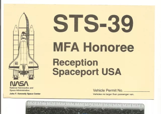 rare NASA STS-39 Space Shuttle Discovery Reception MFA Honoree Vehicle Permit