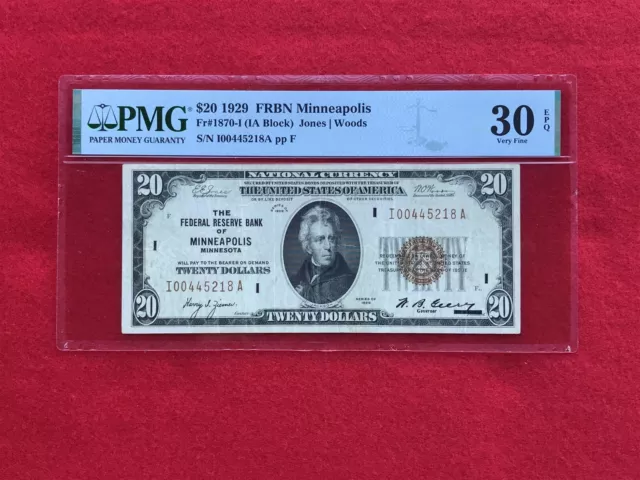 FR-1870I 1929 Series $20 Minneapolis Federal Reserve Bank Note FRBN *PMG 30 EPQ*