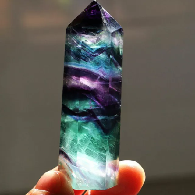 100% Natural Fluorite Quartz Crystal Stone Point Healing Hexagonal Wand USA