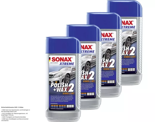 4x SONAX XTREME Polish+Wax 2 Hybrid NPT Politur Wachs Pflege 500 ml