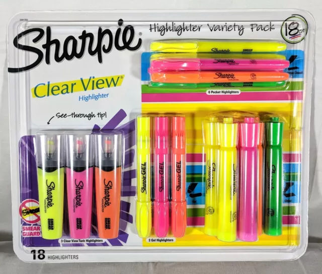 Sharpie Highlighter 18 Count Set Variety Pack Pocket Tank Gel Narrow Chisel NEW