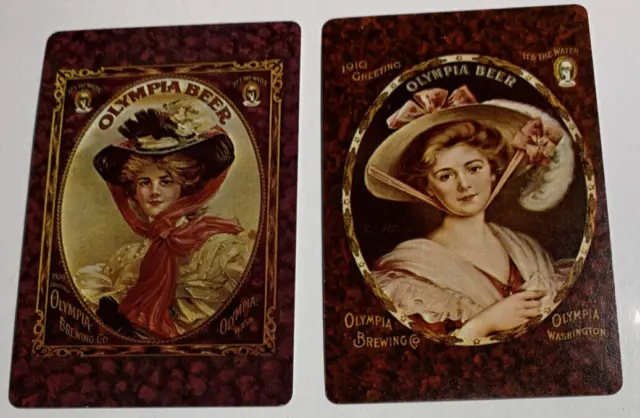 2 Diff   Olympia Beer Single Playing Swap Card Victorian Litho Girls