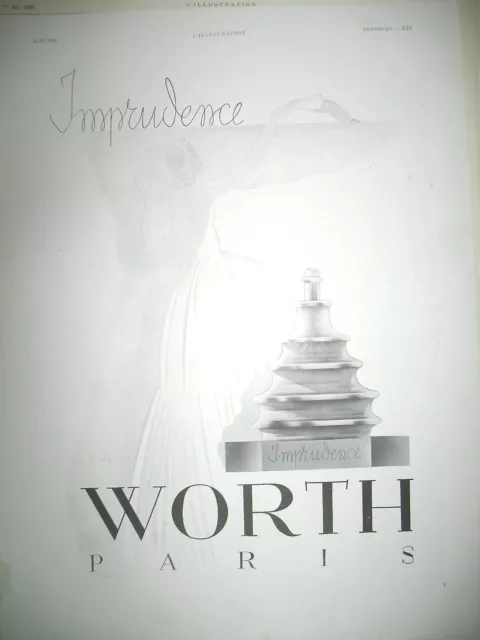 Publicite De Presse Worth Parfum Imprudence French Advertising 1939