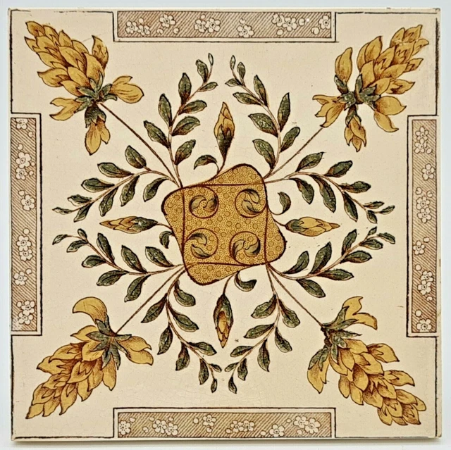 Antique Fireplace Tile Transfer-Printed  And Tinted By Pilkington 6" 1902