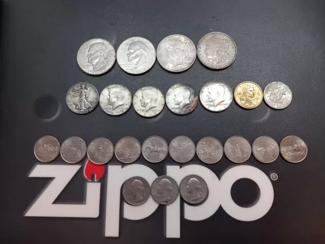 US Some Silver, Dollars, Half, Quarters, 24 Coins in Total