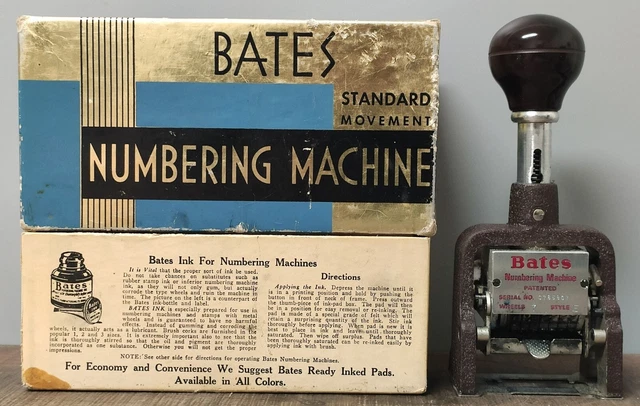 Vintage Bates Numbering Machine 7 Wheels Style E Original Box **Read**
