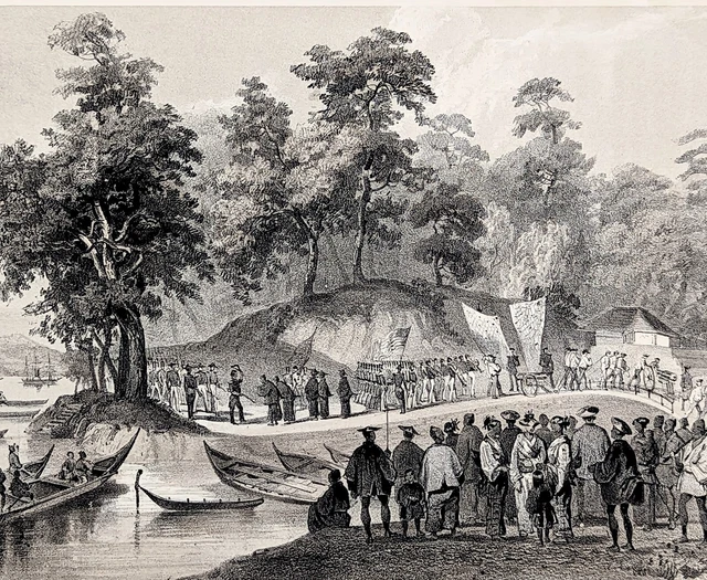 1856 Shimoda Japan Perry leaving Imperial Commissioners Landscape Wilhelm Heine