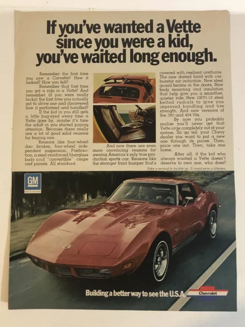 1973 Chevrolet Corvette Vintage Print Ad Advertisement pa12