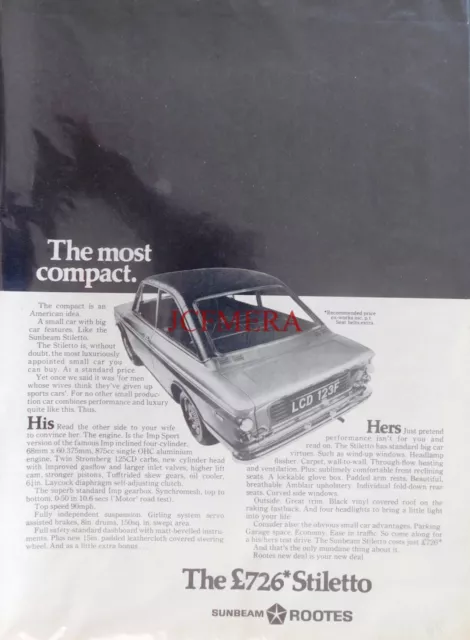 Rootes 'SUNBEAM STILETTO', Original 1968 Motor Car Advert : 660-107