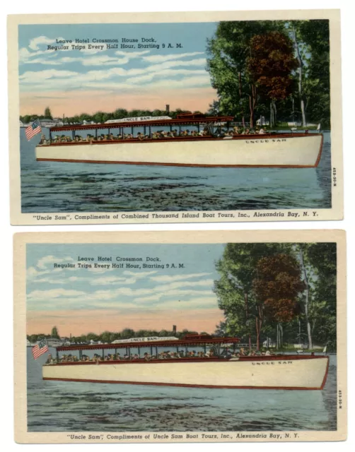 LOT OF 2 ~ UNCLE SAM tour boat from Hotel Crossmon ~ Alexandria Bay NY postcards