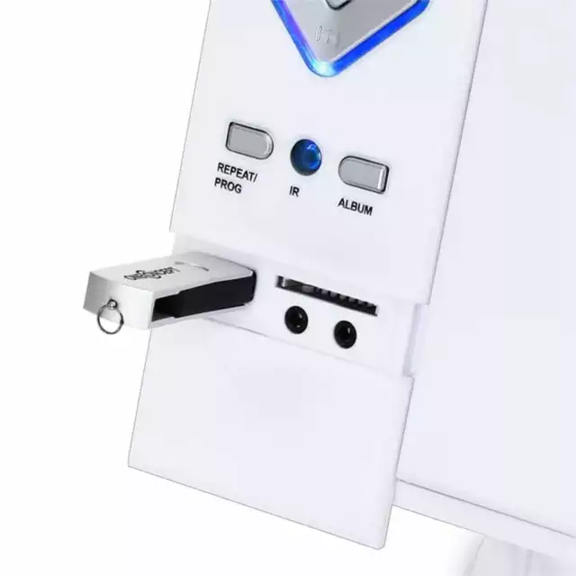 Mini Chaîne HiFi Stéréo Lecteur CD USB SD Design Ultra Plat Vertical Blanc 3