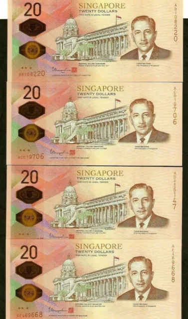 Singapore 20 Dollars AB AC AD AE AF AG AH AJ Set 2019 200 Bicentennial Comm. UNC