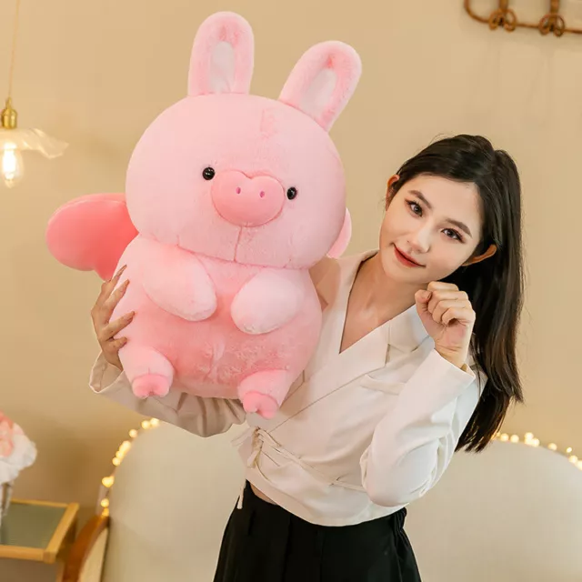 Cute Pink Rabbit-ear Flying Pig Plush Toy Soft Stuffed Animal Doll For Girls