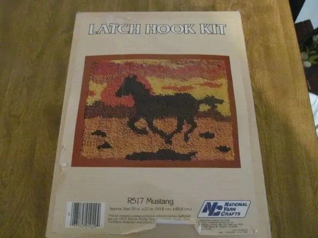 Vintage National Yarn Crafts 20 in x 27 in. Latch Hook Kit Mustang Horse R517