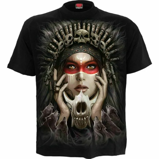 Spiral Direct CRY OF THE WOLF Mens Goth/Skull/American Indian/T-Shirt/Clothing