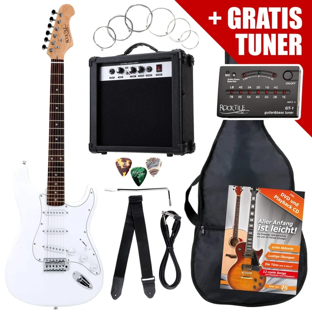 Pack Guitare Electrique Strat Single Coil Set Amplificateur Sac Accordeur Blanc