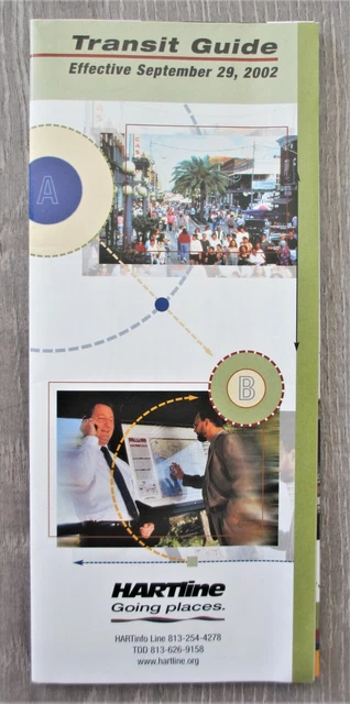 HART TRANSIT GUIDE Map (2002) Bus Streetcar Trolley Tampa Florida FL £ ...
