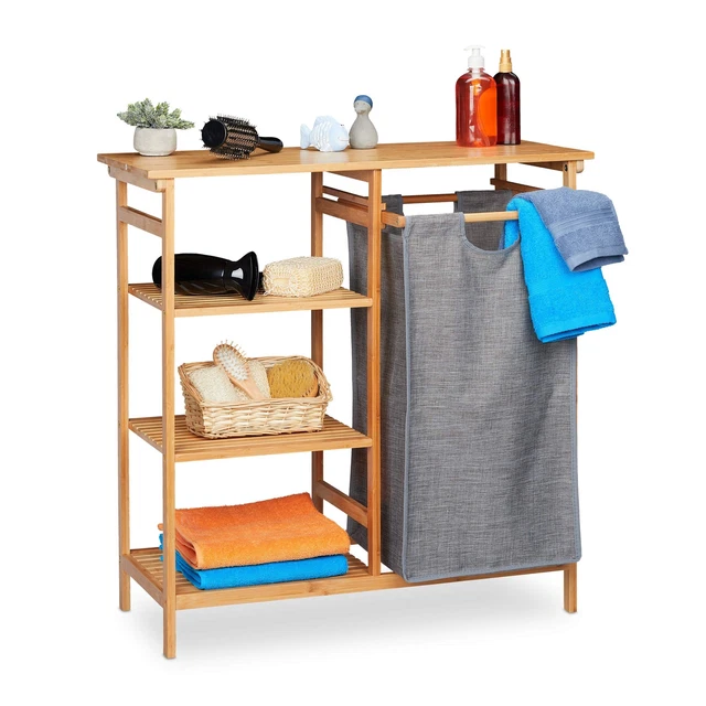 Étagère Salle De Bain En Bambou - 5 Niveaux Dont Un Compartiment Avec Porte - Dimensions 113 X 35 X 29 Cm - Résistante à L'humidité, Design Naturel