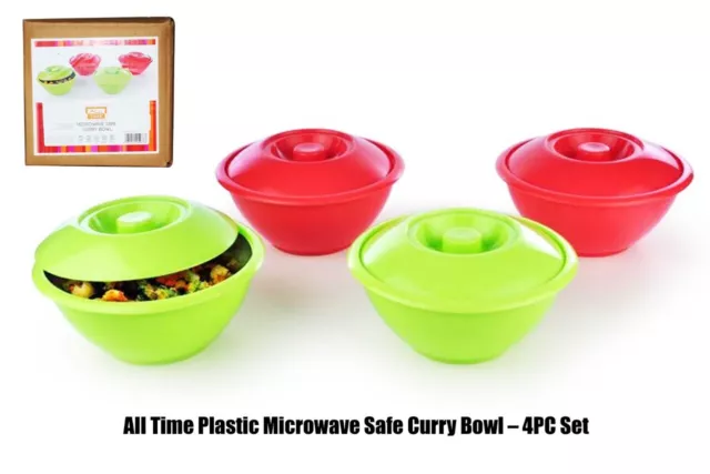 4 X Microwave Safe Strong Plastic Bowls With Lid - (7")