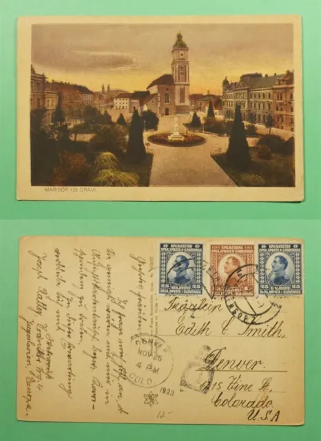 Slovenia 🇸🇮 AK PPC Postcard YUGOSLAVIA MARIBOR OB DRAVI TO USA 1923 Top Rare