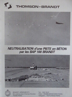 12/1985 PUB THOMSON BRANDT ARMEMENTS MIRAGE BAP 100 CRATERING BOMB ANTI PISTE AD 
