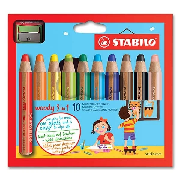 (1,60€/Stück) Stabilo Woody 10er Etui mit Spitzer Minendurchmesser 10 mm
