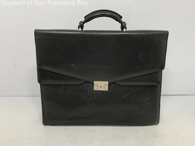 Tumi Leather Briefcase Attaché Case Carry On Travel Luggage Inner Pocket Black