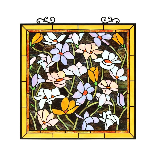 Tiffany Style Stained Glass Floral Design Hanging Window Panel Suncatcher