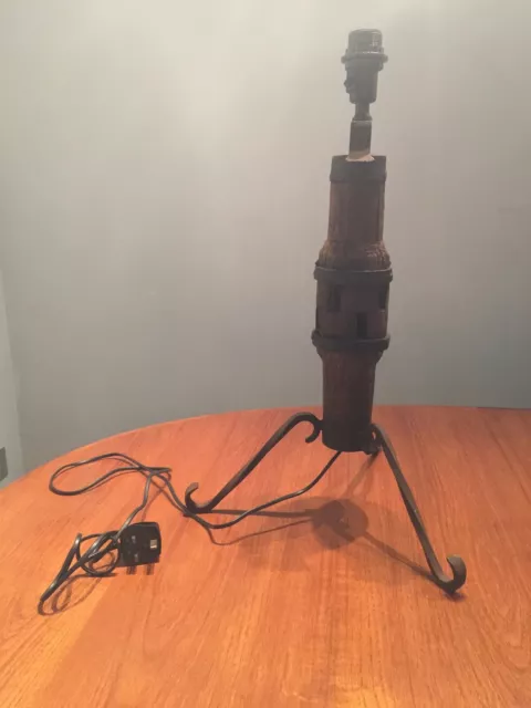 Retro Vintage Heavy Small Capstan Bespoke Wood Table Lamp 24"  Tall