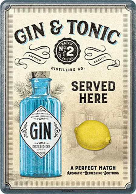 Blechpostkarte Gin & Tonic served here, 10 x 14,5 cm