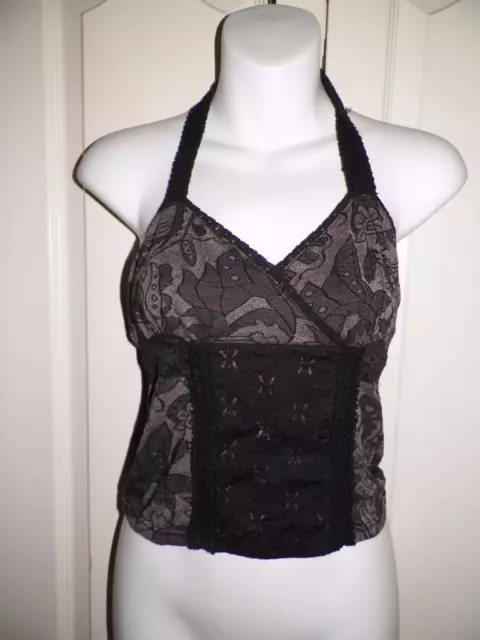 FREE PEOPLE Multi Print CROCHET LACE TRIM Halter Tank Top Small