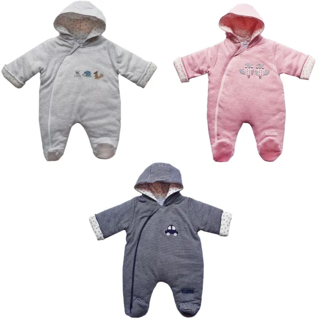 Baby Boy Girl Snowsuit Pram Suit All In One Coat Hooded Pink Blue White