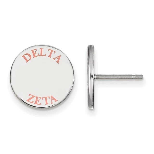 Sterling Silver Delta Zeta Pink Enamel Post Earrings