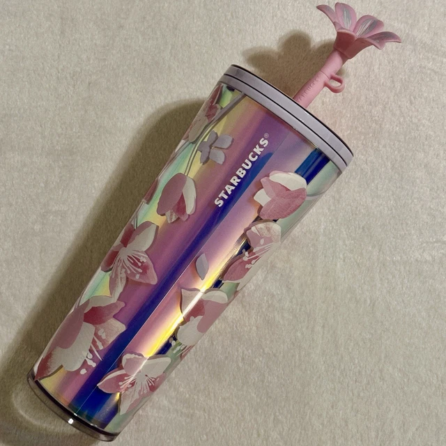 STARBUCKS 2024 24oz Cherry Blossom Tumbler with Flower Topper New
