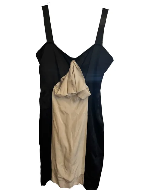 VERA WANG $1,100 Runway Collection Silk  Draped Cocktail Dress in Black Cream 6