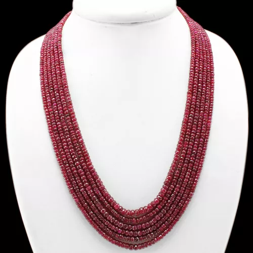 Attractive 591.00 Cts Natural 6 Line Red Ruby Faceted Beads Necklace - (Dg)