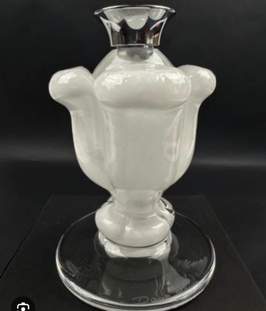 Bougeoir En Verre Signé A.Vialas – Pièce Vintage Dans Le Goût Vénitien, Design Rétro Transparent
