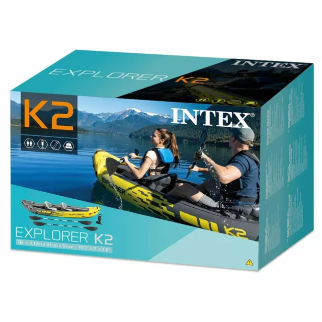 Intex Explorer K2 Kayak Double Gonflable 2 Personne Set Aluminium & Air Pompe