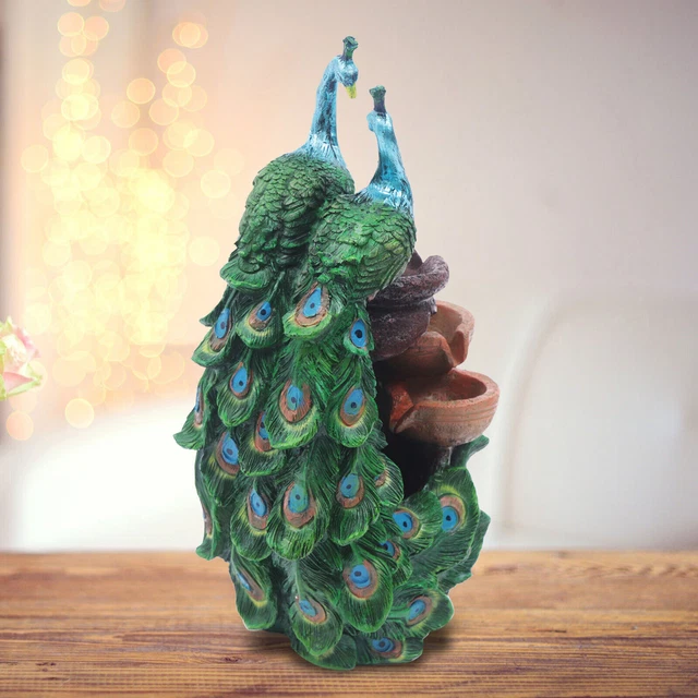 Indoor Tabletop Water Fountain w/LED Light Resin Peacock Waterfall Home Decor Indoor Tabletop Water Fountain w/LED Light Resin Peacock Waterfall Home Decor